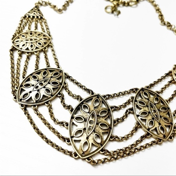 Lucky Brand Brass Tribal Sand Dollar Seashells Drape Statement Necklace - Picture 5 of 8